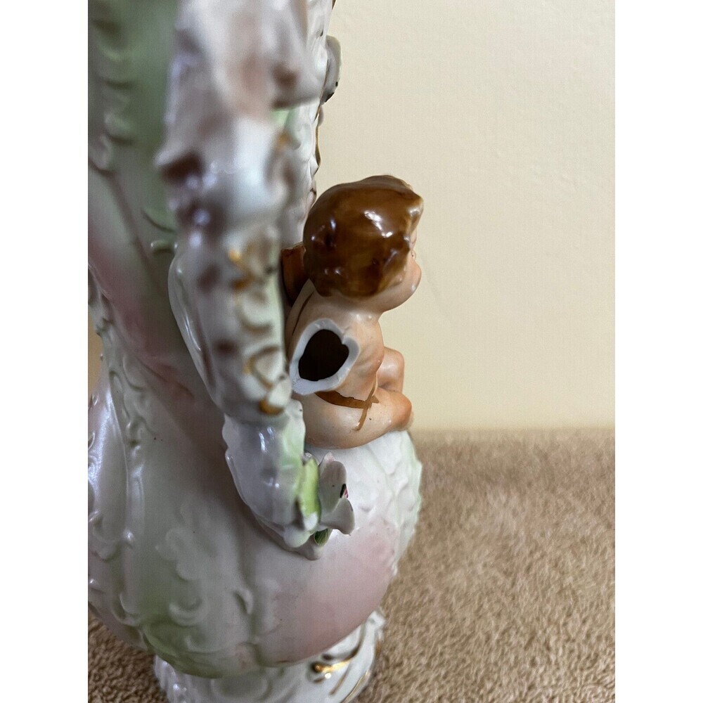 Set2pcs Vintage Ucagco Ceramic  Cherubs Ewer Pitcher/Vase 10" HandPainted - Picture 7 of 8